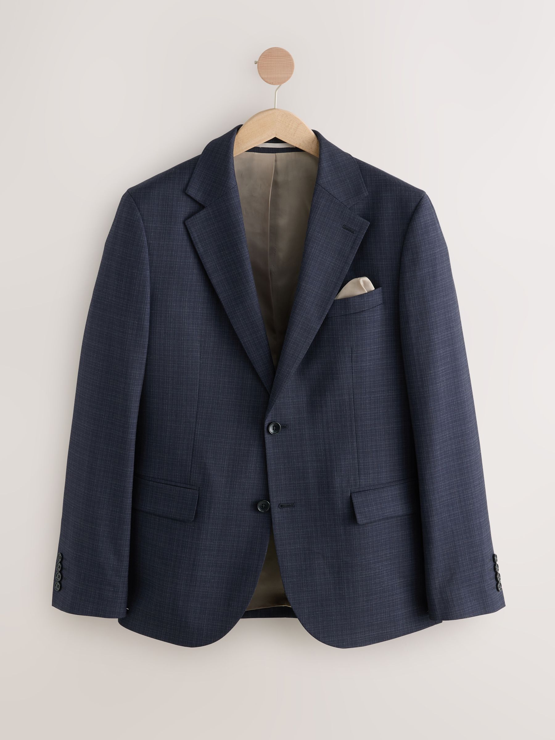 Marineblauw - Skinny Fit Check Texture Suit Jacket