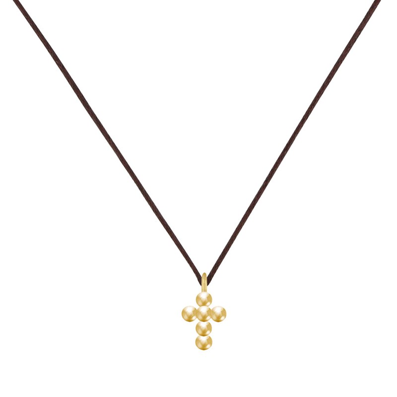 Collier Lien Plaqué Or Petite Croix de Billes