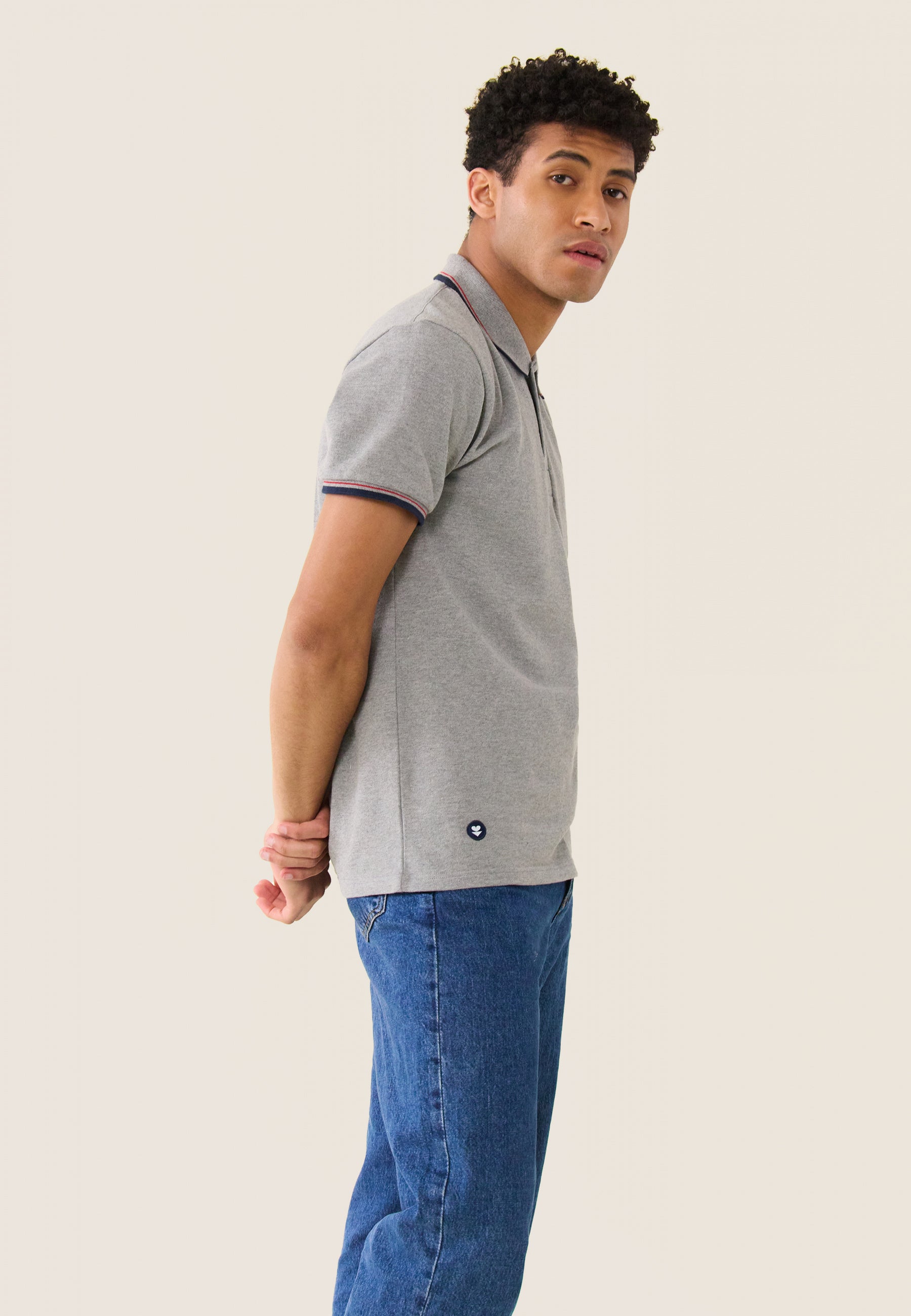 Polo en piqué de coton-Polo Gris Chiné