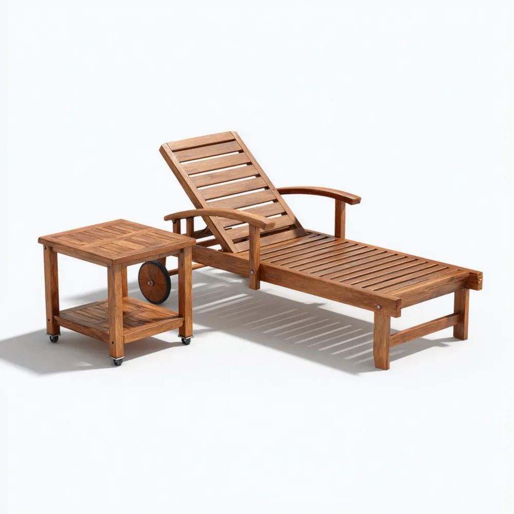 Gartenliege Set Holzverstellbar 195x65x35 cm mit Beistelltisch 45x45x4