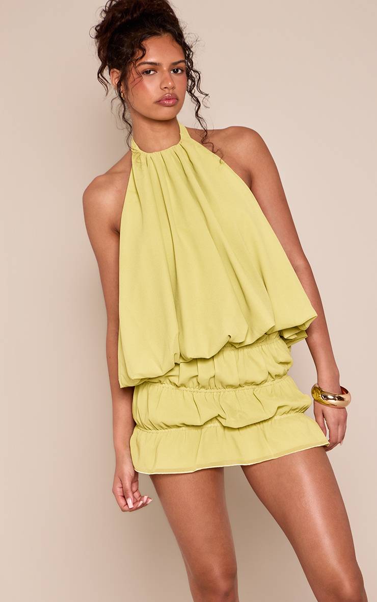 Citron Vert Ensemble Jupe Mini Froncée En Mousseline