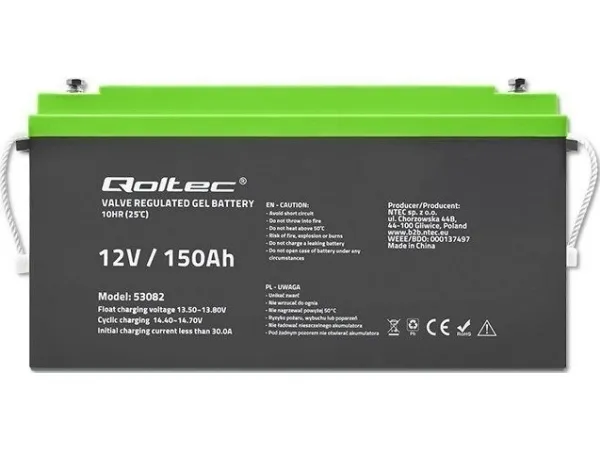 Qoltec - UPS-batteri - 12 V, 41,8 kg - gele - 150 Ah