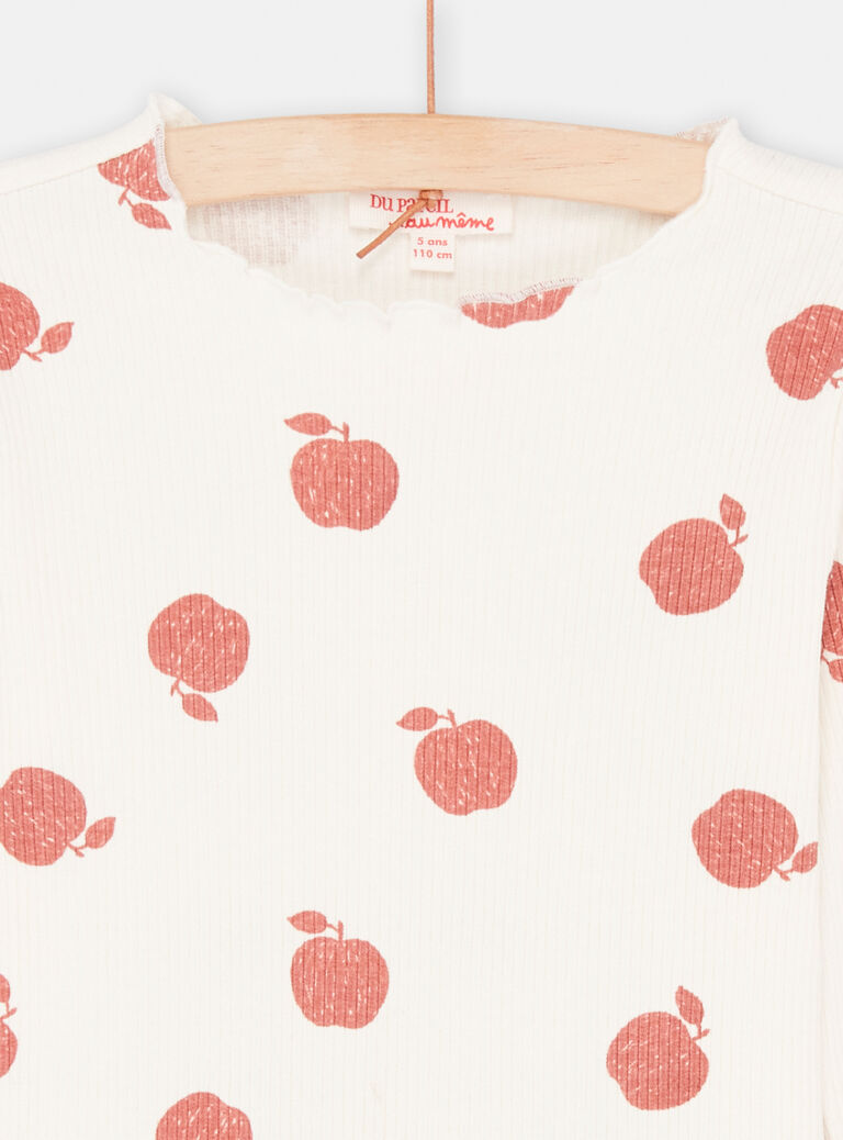 T-shirt écru et rouge à imprimé pomme fille
