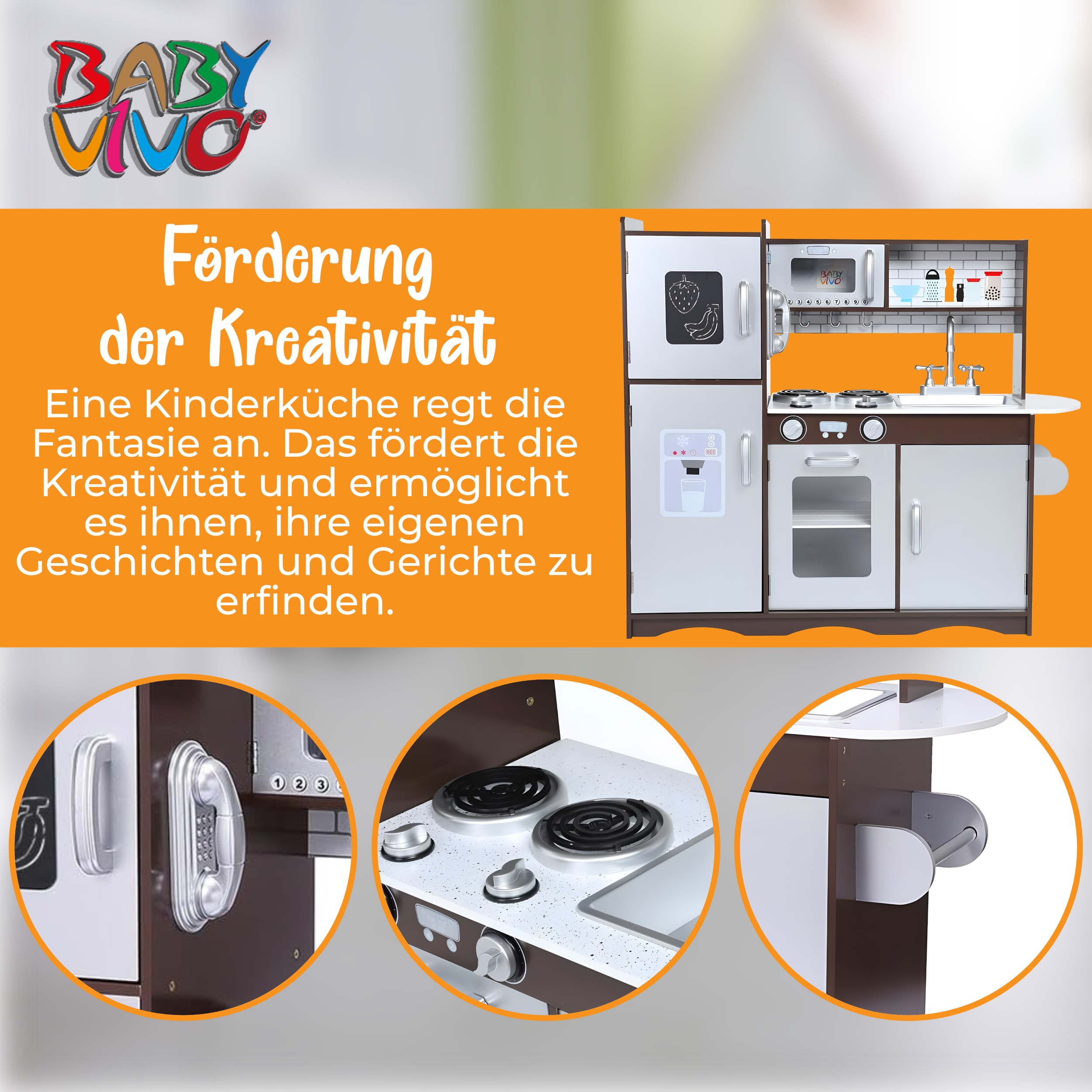 Baby Vivo Kinderküche Spielküche aus Holz - Toni in Braun