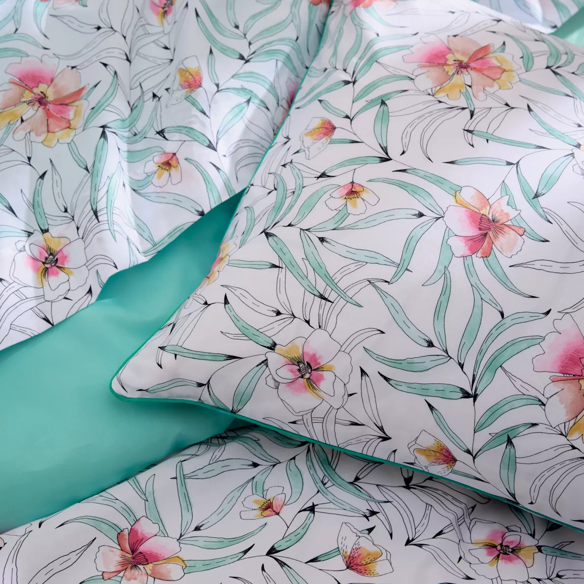 Taie d'oreiller carrée percale de coton (65 x 65 cm) Roxane Multicolore