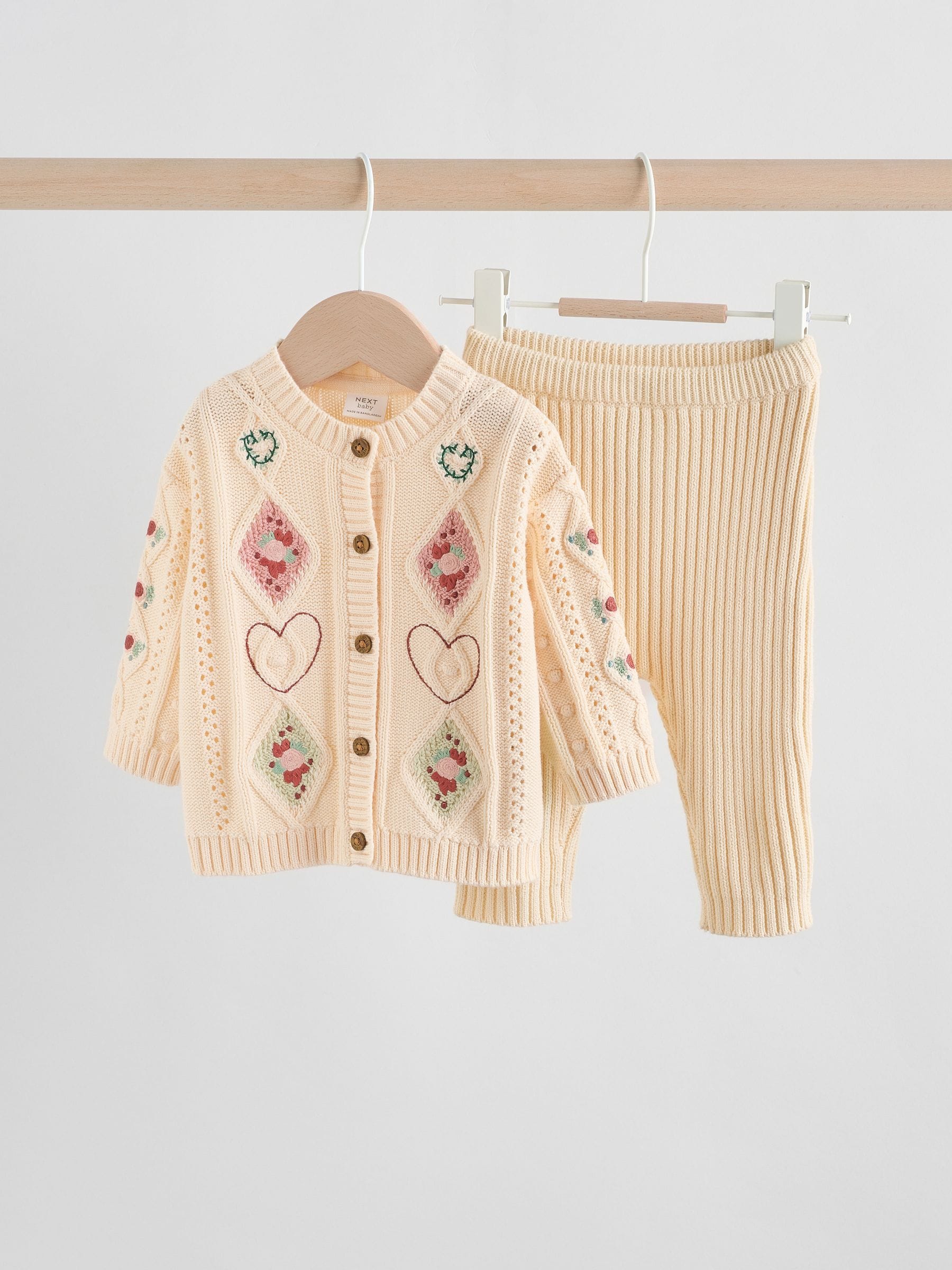 crème met borduursel - 2 -delige gebreide baby set met vest en legging (0mnd -3jr)