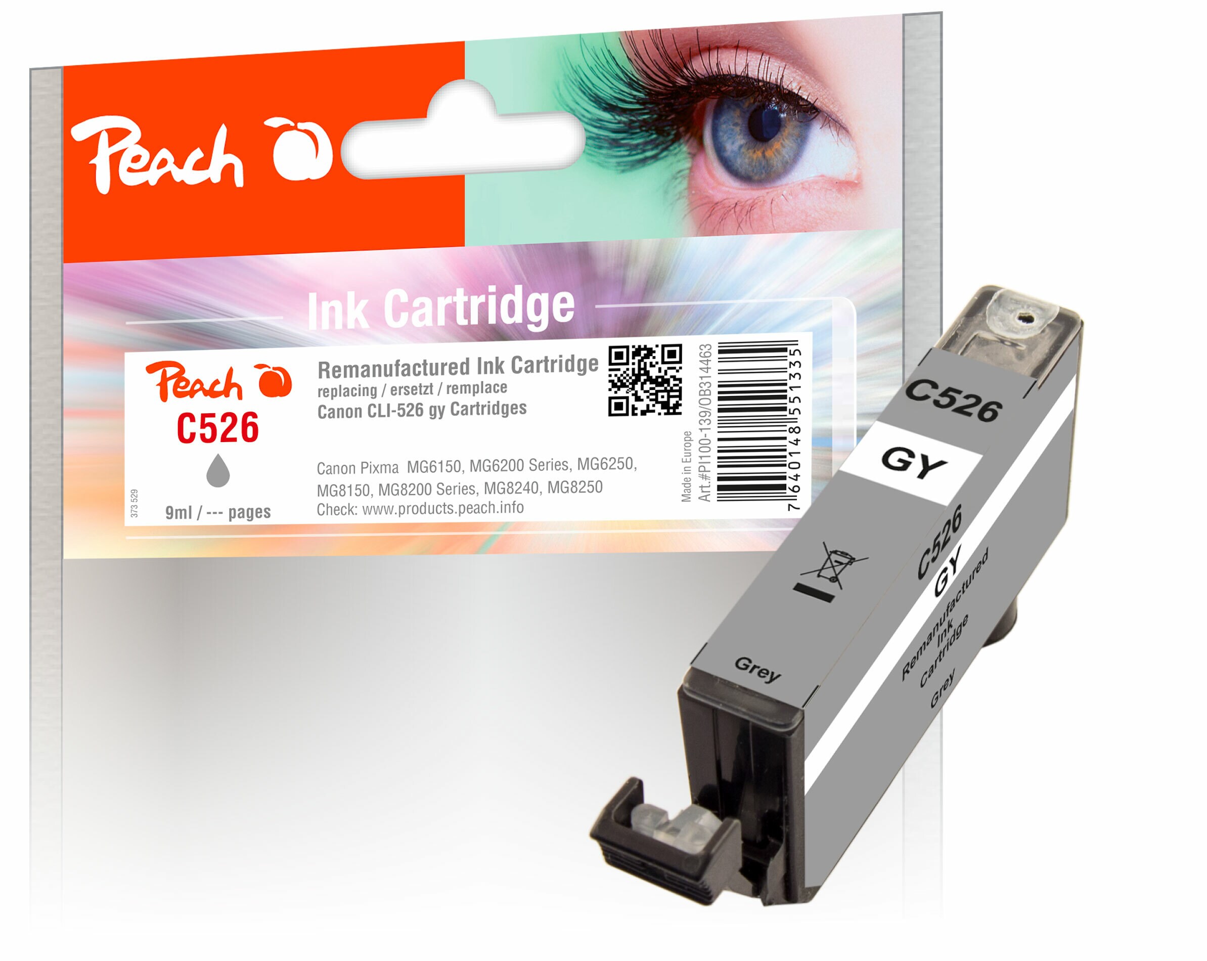 Peach C526 GY Druckerpatrone XL gy ersetzt Canon CLI-526GY, 4544B001 für z.B. Canon Pixma MG 6250, Canon Pixma MG 6150, Canon Pixma MG 6200 (wiederaufbereitet)