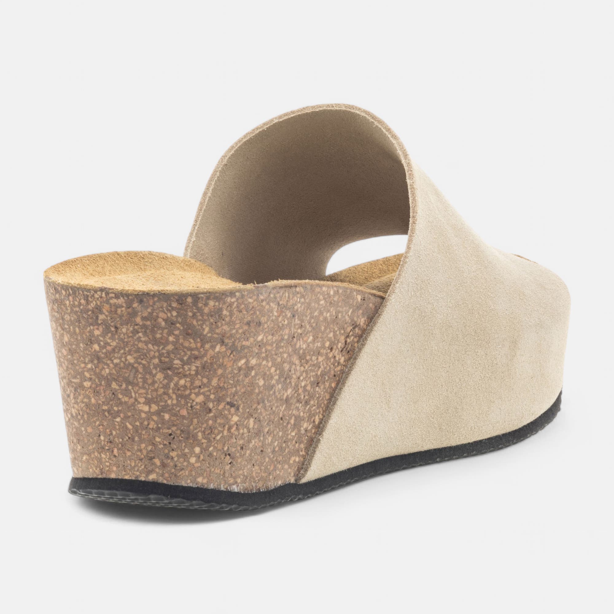 Mules semelle liège à talon compensé Femme en cuir beige