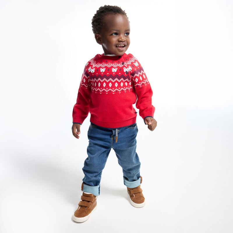 Pull maille tricot jacquard rouge bébé garçon Rouge