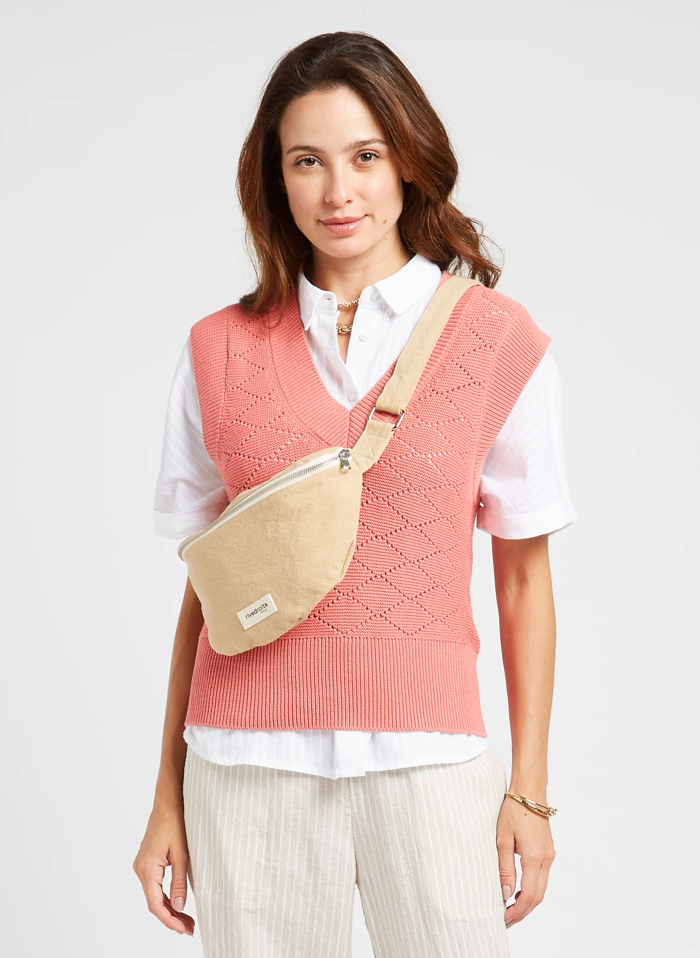 CUSTINE - Sac banane en coton recyclé imprimé | Beige