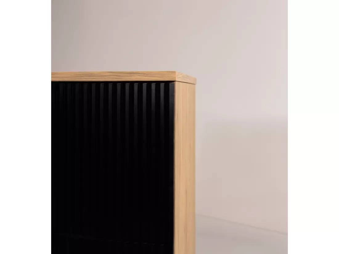 Meuble lavabo WENA, avec étagère, façades cannelées, Willy, 100x60x47 cm, Noir/Noyer