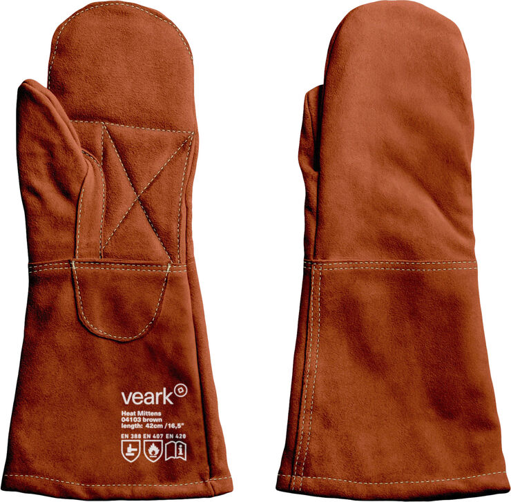 Veark Brown - Heat Mittens - rawhide leather, with canvas Brown