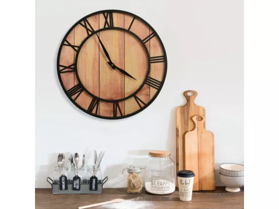 Horloge murale 39 cm Marron et noir MDF et fer