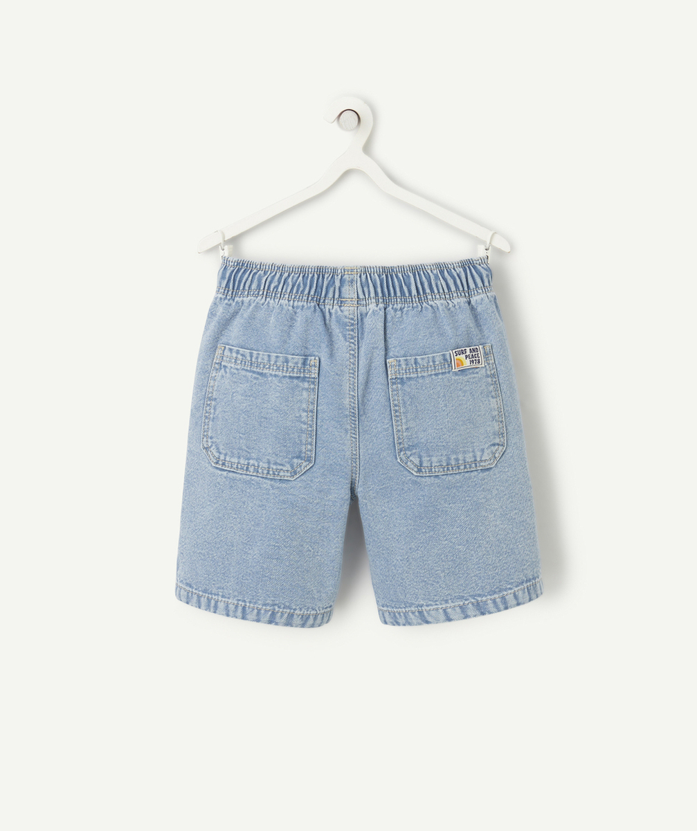 bermuda droit garçon en denim bleu low impact avec cordons et poches