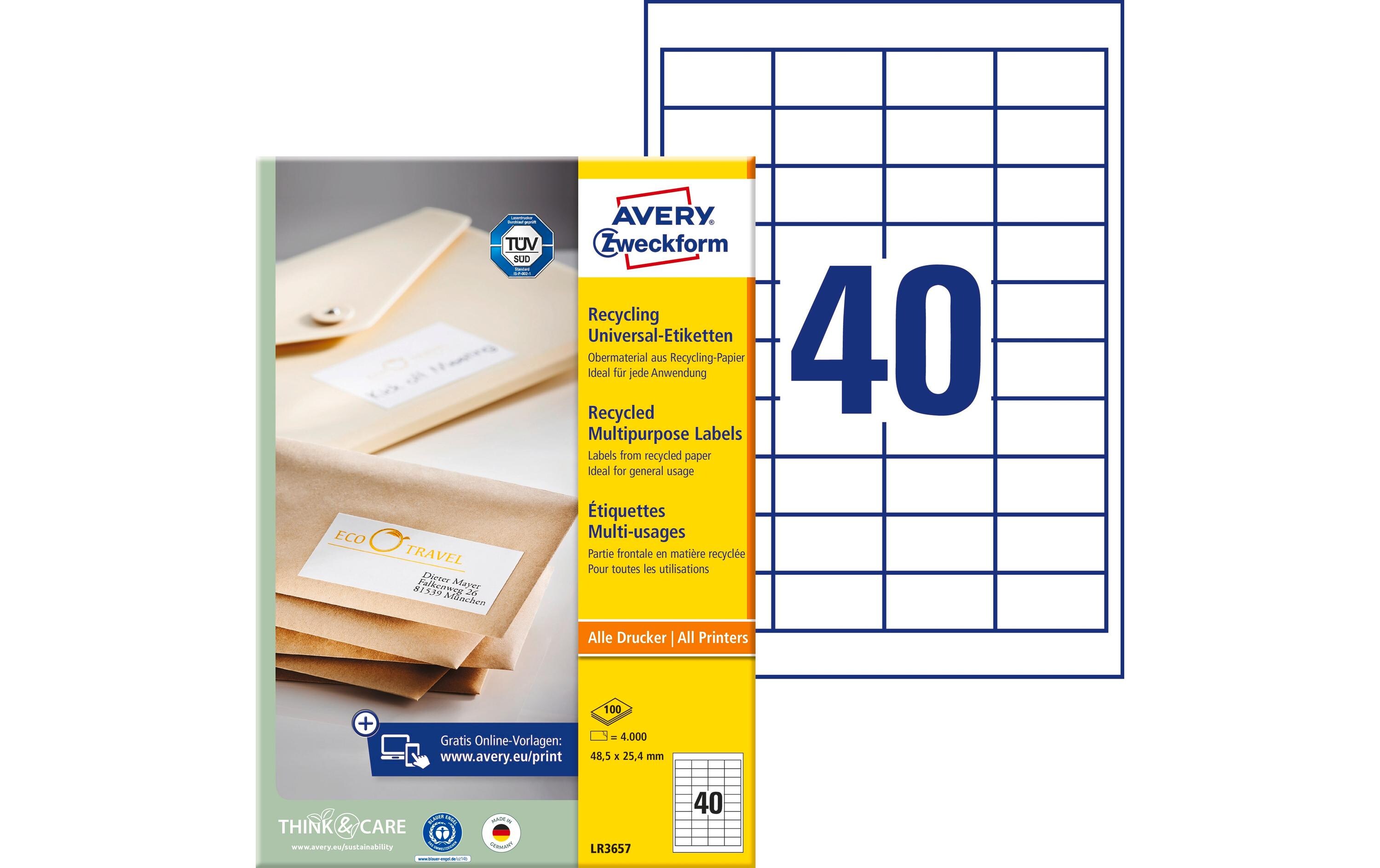 Universal-Etiketten LR3657 48.5 x 25.4 mm, 100 BlattRecycling-Etiketten