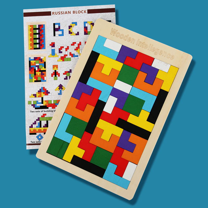 (18x27cm) Holz Tetris Puzzle Tangram Spiel Pädagogisches Gehirn Training - Bunt