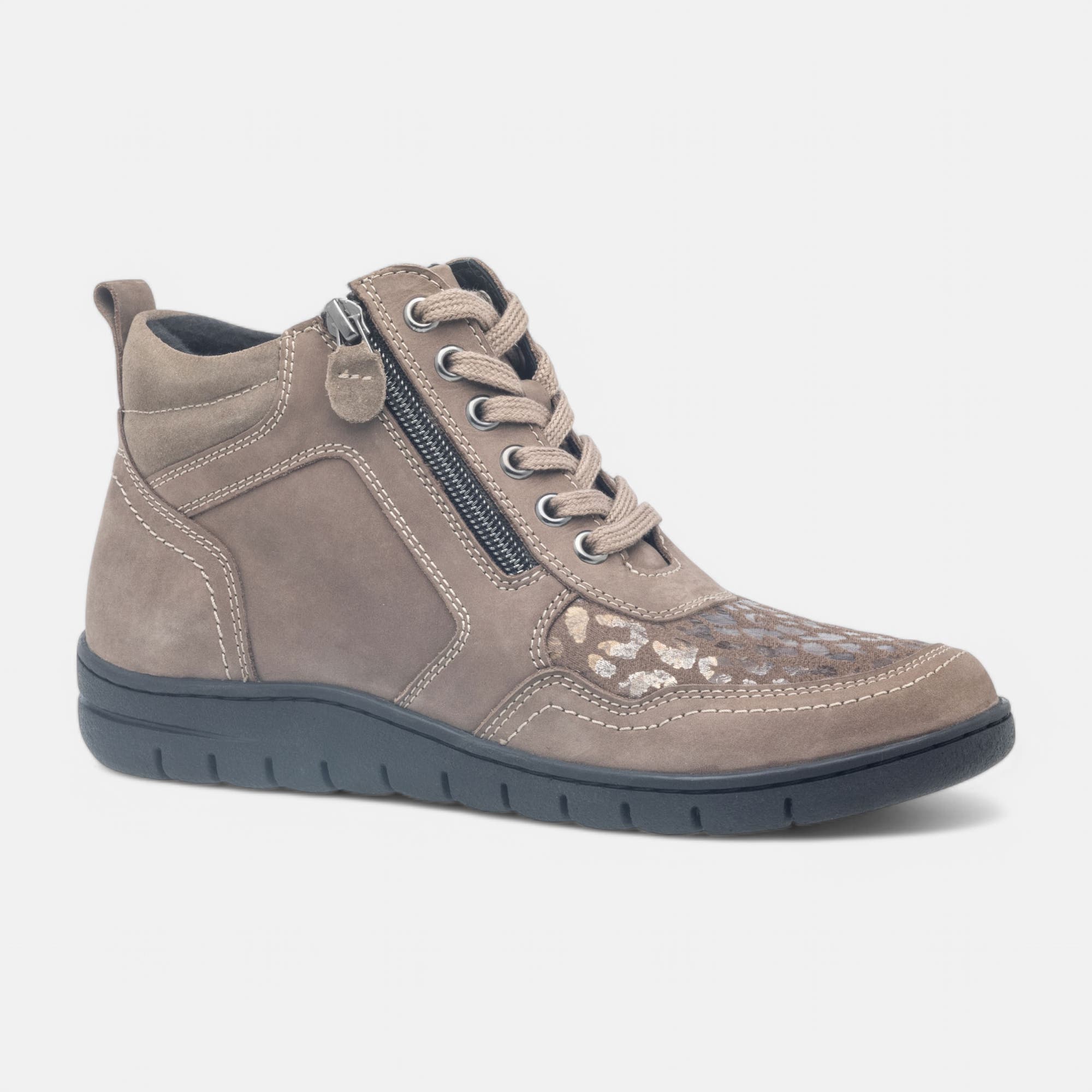 Bottines à lacets Femme en cuir taupe