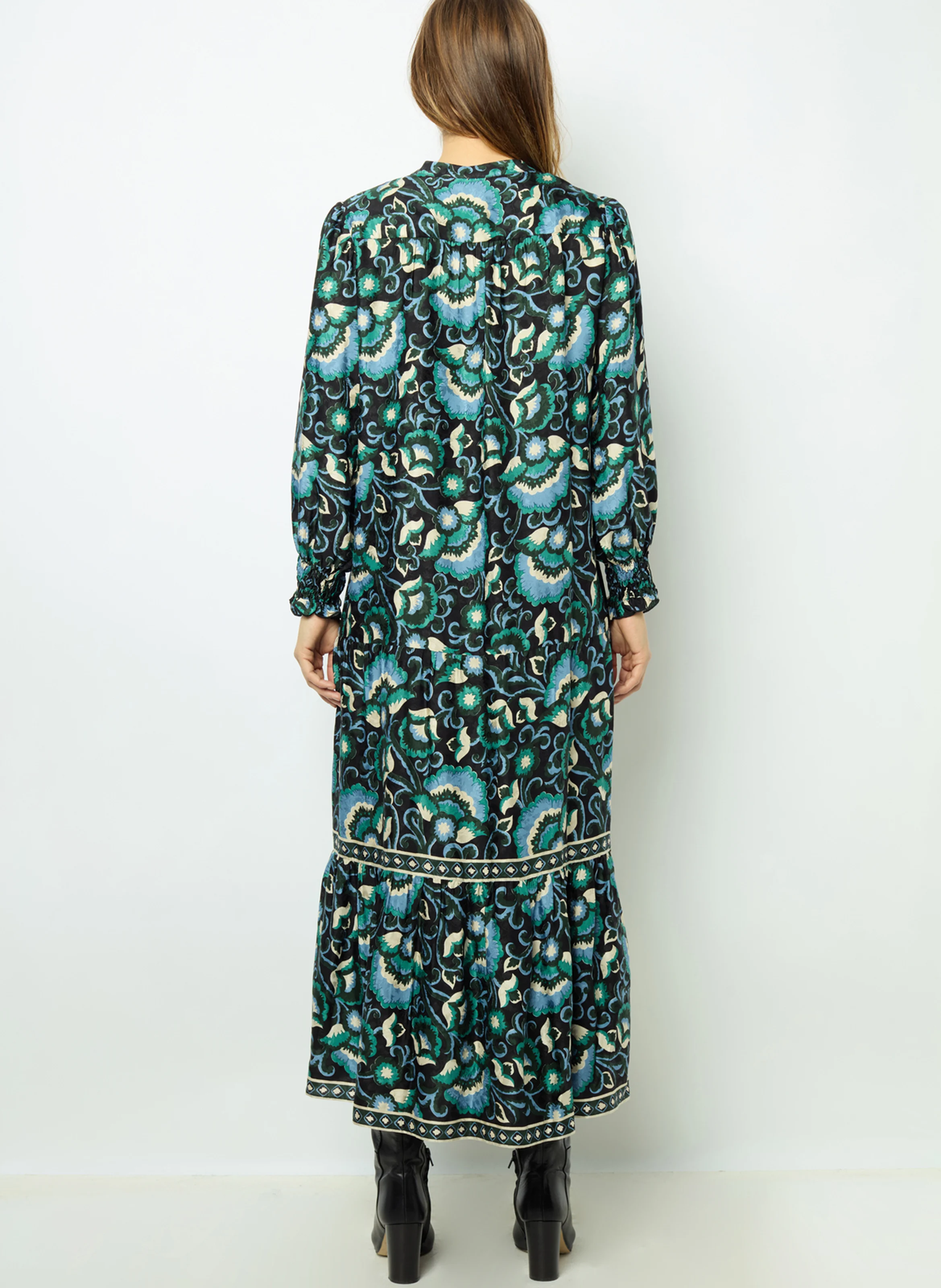 SANDA - Robe midi imprimée et jacquard | Vert