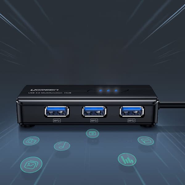 HUB Nettverksadapter USB-A - RJ45 1000 Mbps / 3x USB 3.0 svart