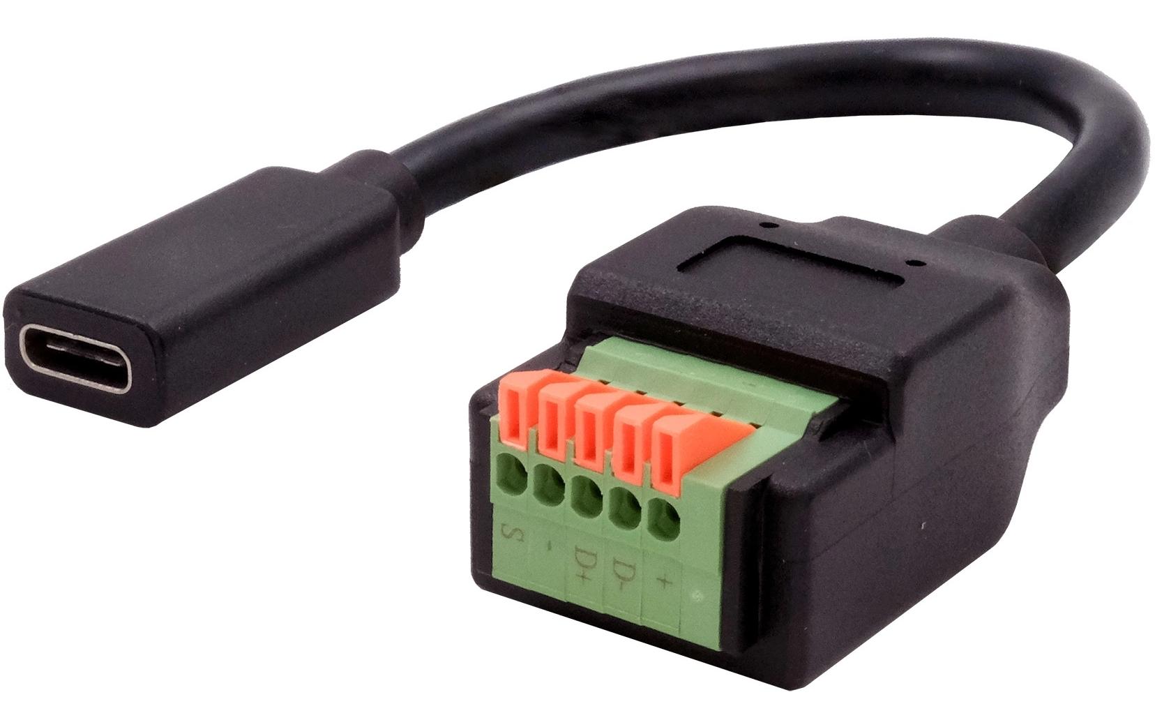 USB 2.0 Adapter USB-C Buchse - Terminalblock 5-pinKabel-Adapter USB-C Buchse zu 5-pin Terminal Block mit Drucktaster, USB 2.0, 15 cm