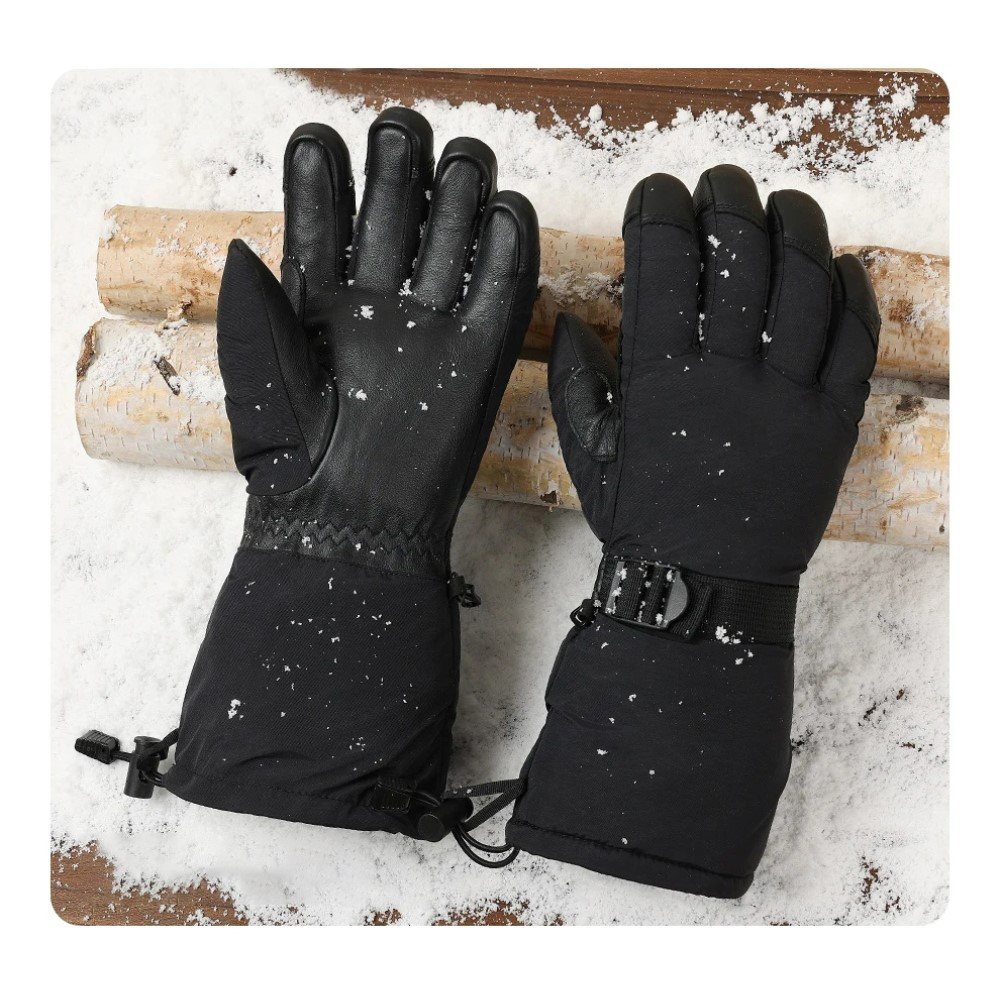 (1 Paar) Gr. XXL Echtleder Ski Handschuhe Gefütterte Winter Handschuhe - Schwarz