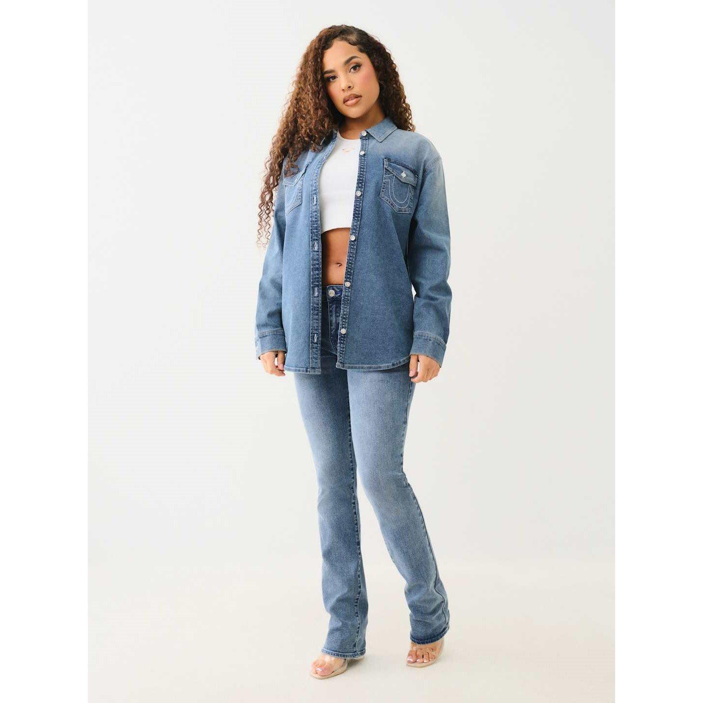 True Religion TR Long Sleeve Denim Shirt Womens