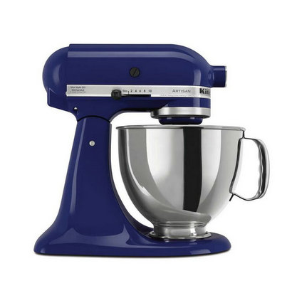 Batedeira de pedestal Artisan de 5 litros, 10 velocidades, azul cobalto, com batedor plano, batedor de arame de 6 fios e gancho para massa.