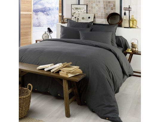 TERRE DE NUIT - Parure de lit housse de couette Parure de lit flanelle anthracite 240x220 cm