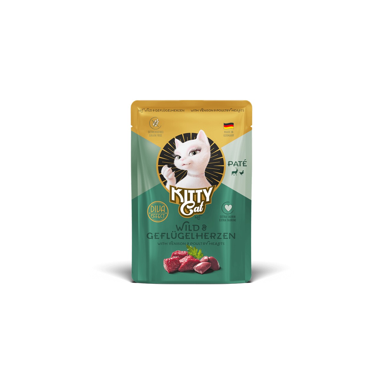 KittyCat Nassfutter Katze, Adult, Paté Wild und Geflügelherzen 6x85 g
