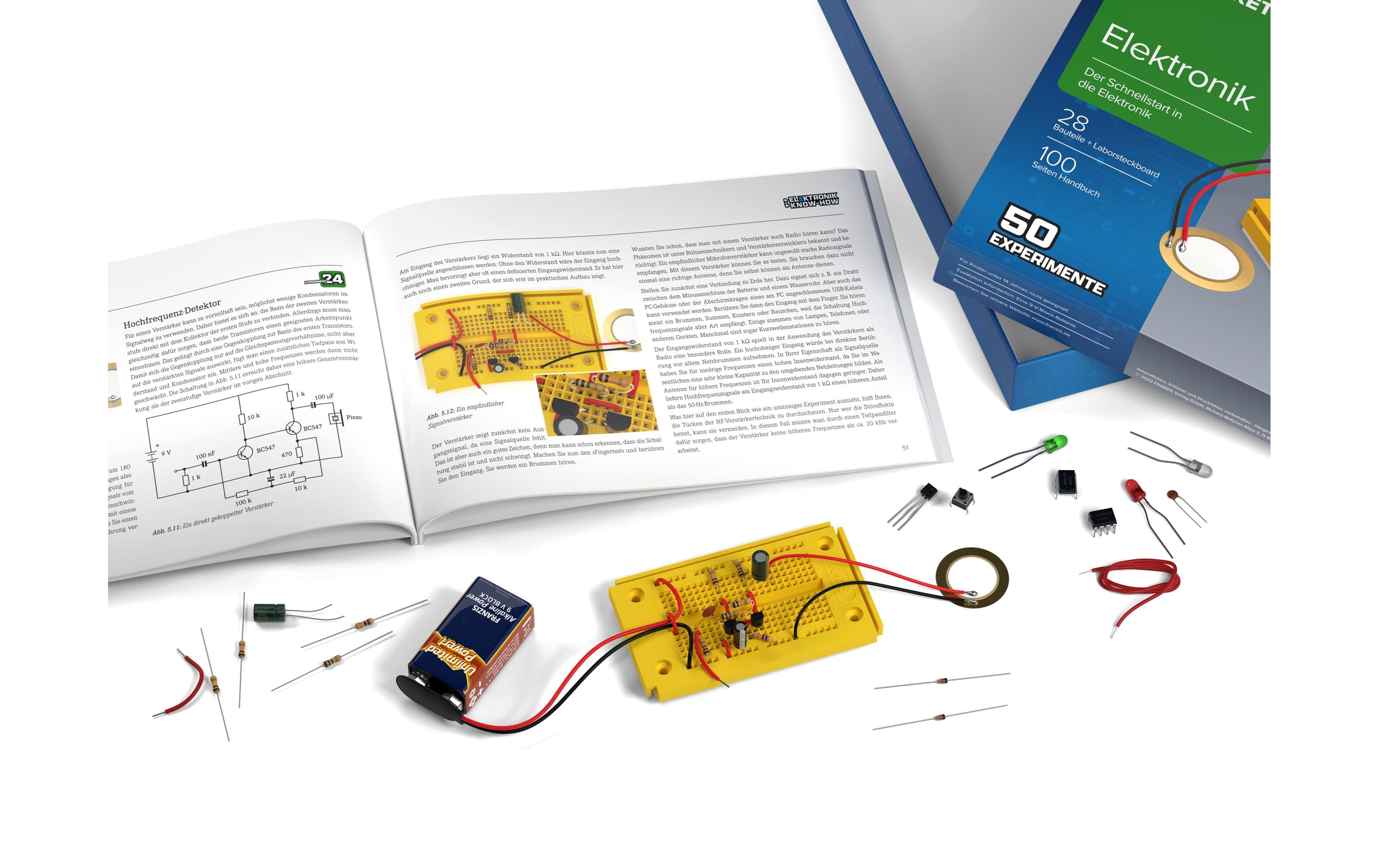 Lernpaket Elektronik mit 28 Bauteilen, DeutschDer Schnellstart in die Elektronik