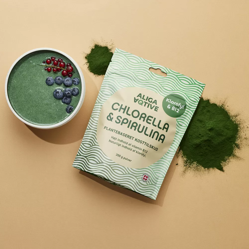 Aliga Aqtive Chlorella & Spirulina pulver - 200 g