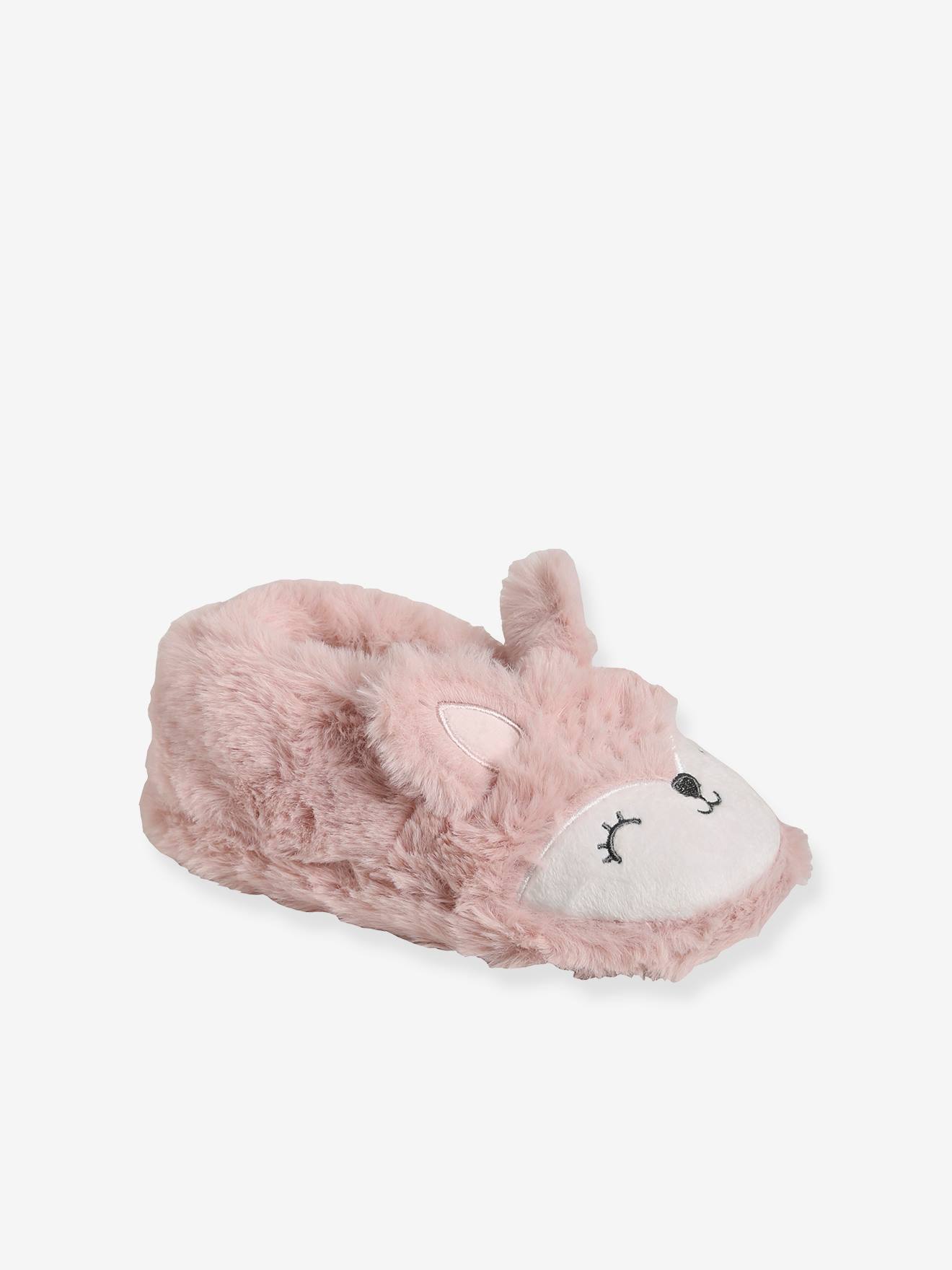 Pantufas de pelúcia para meninas, lisas, rosa claro com estampas.