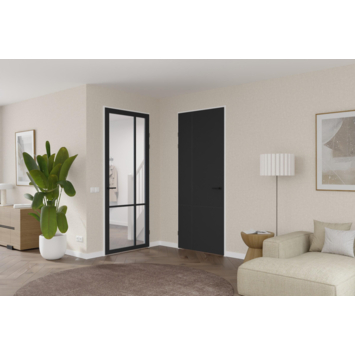 Arne & Bodil binnendeur ABE103 blank glas - diep zwart afgelakt