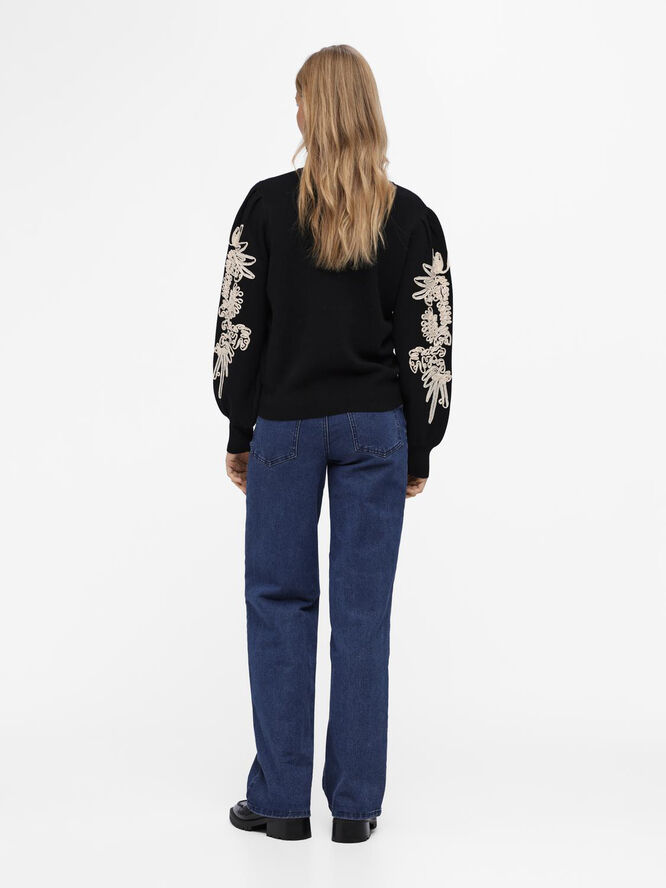 Object OBJJOANA L/S KNIT PULLOVER REP Black/sandshell tape