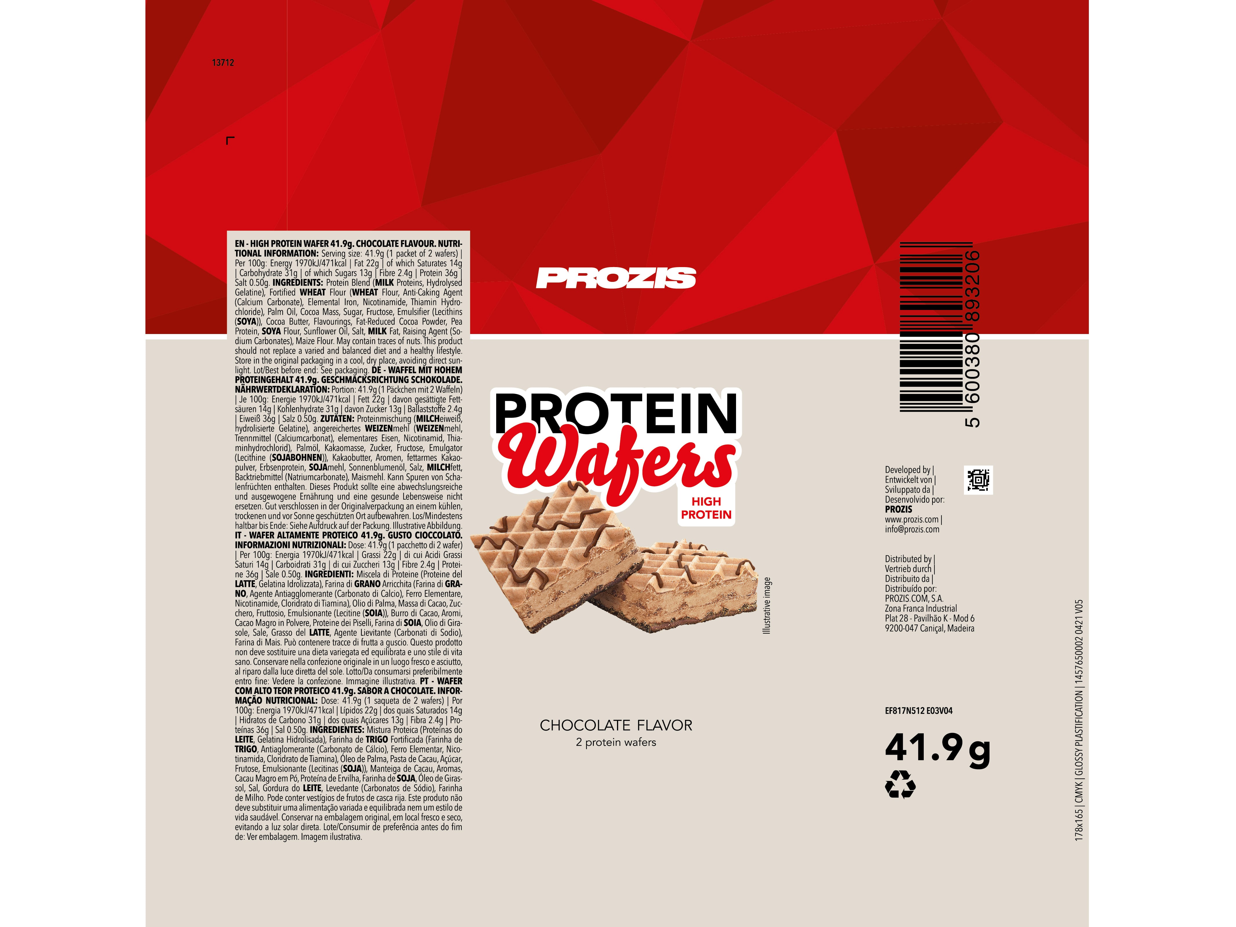 WAFER PROZIS PROTEICO CHOCOLATE 40G