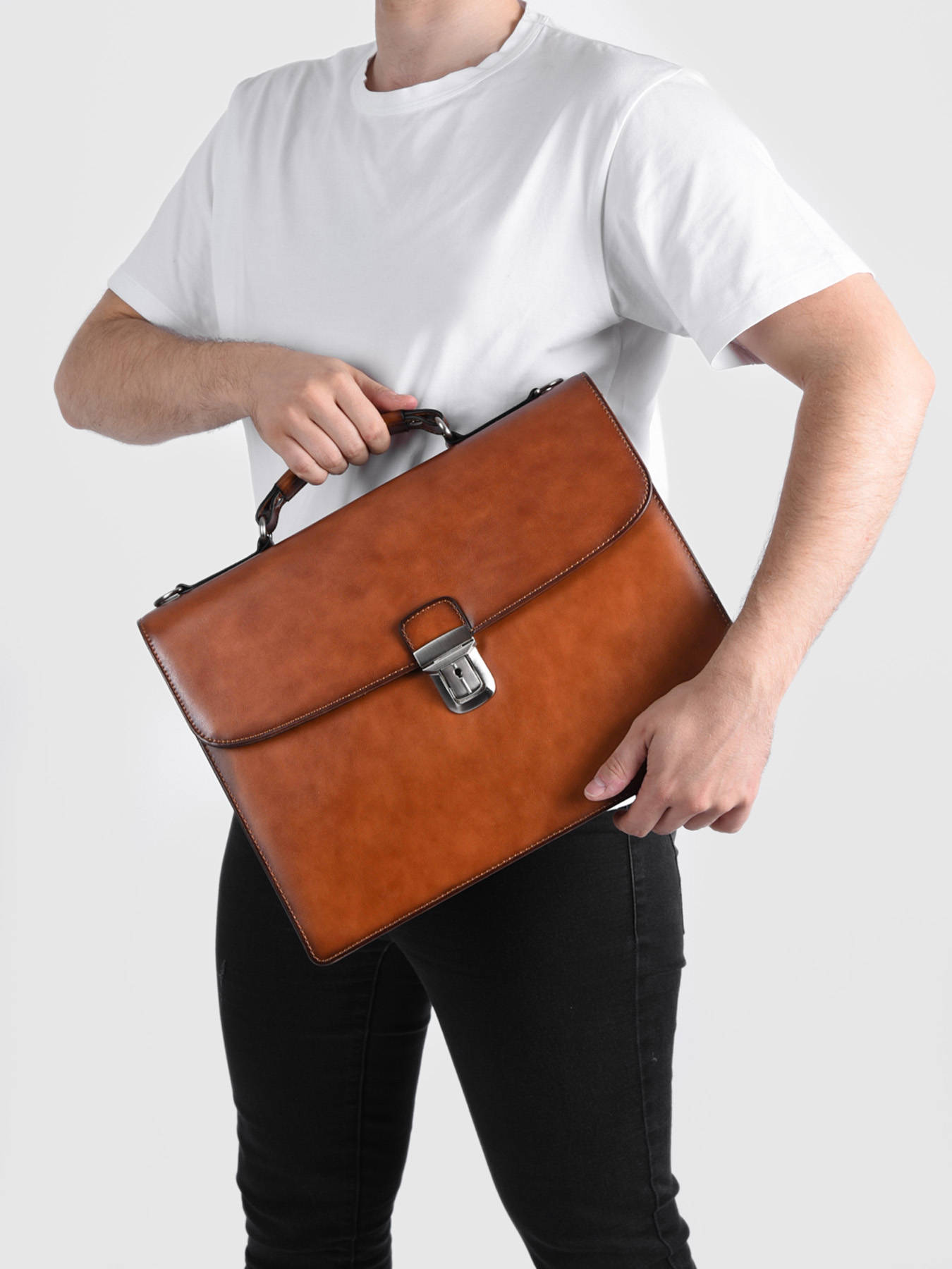 Serviette Crosta 2 compartiments cuir ETRIER