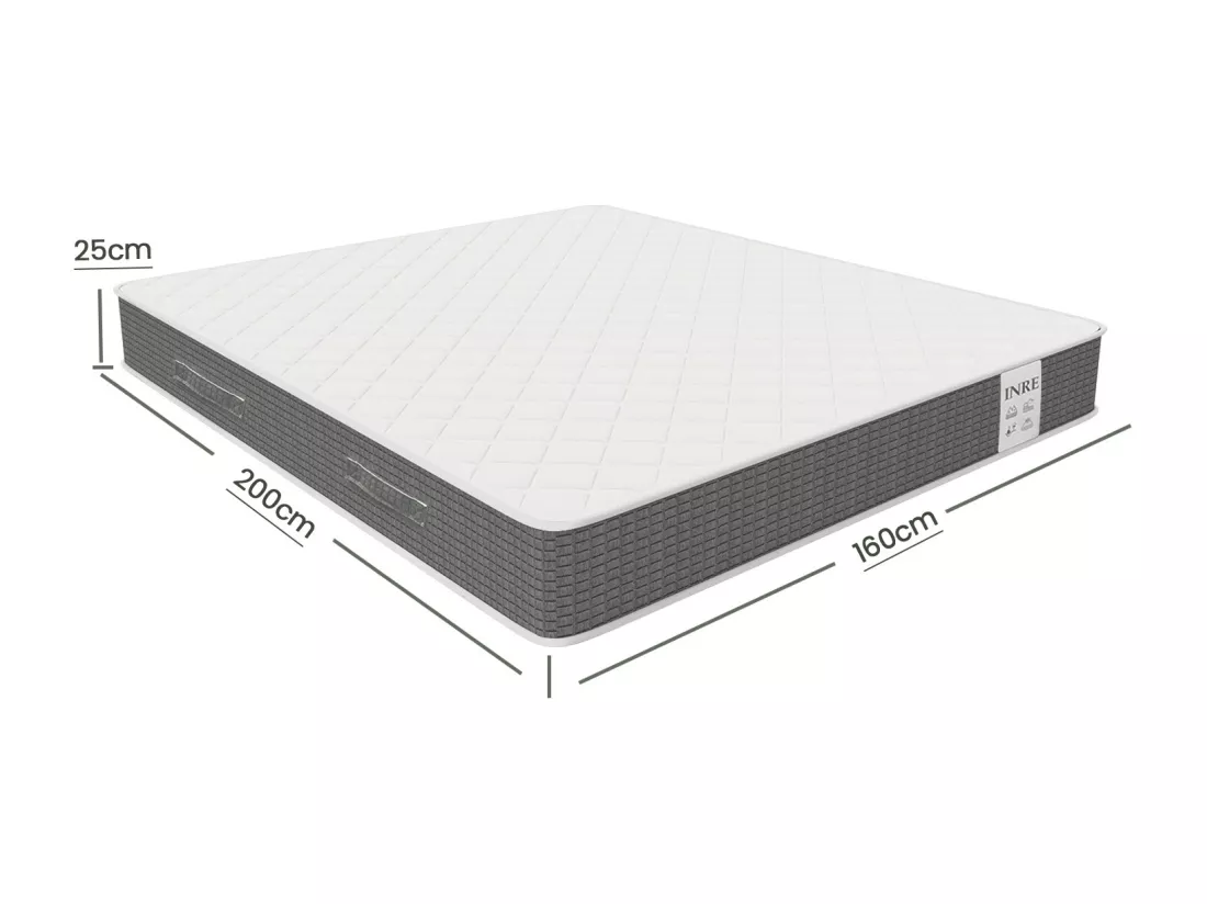 Matelas 160x200 cm INRE - 25 cm, Réversible, Mémoire de Forme, 7 Zones Ergonomiques, Soutien Ferme, Tissu Respirant et Durable