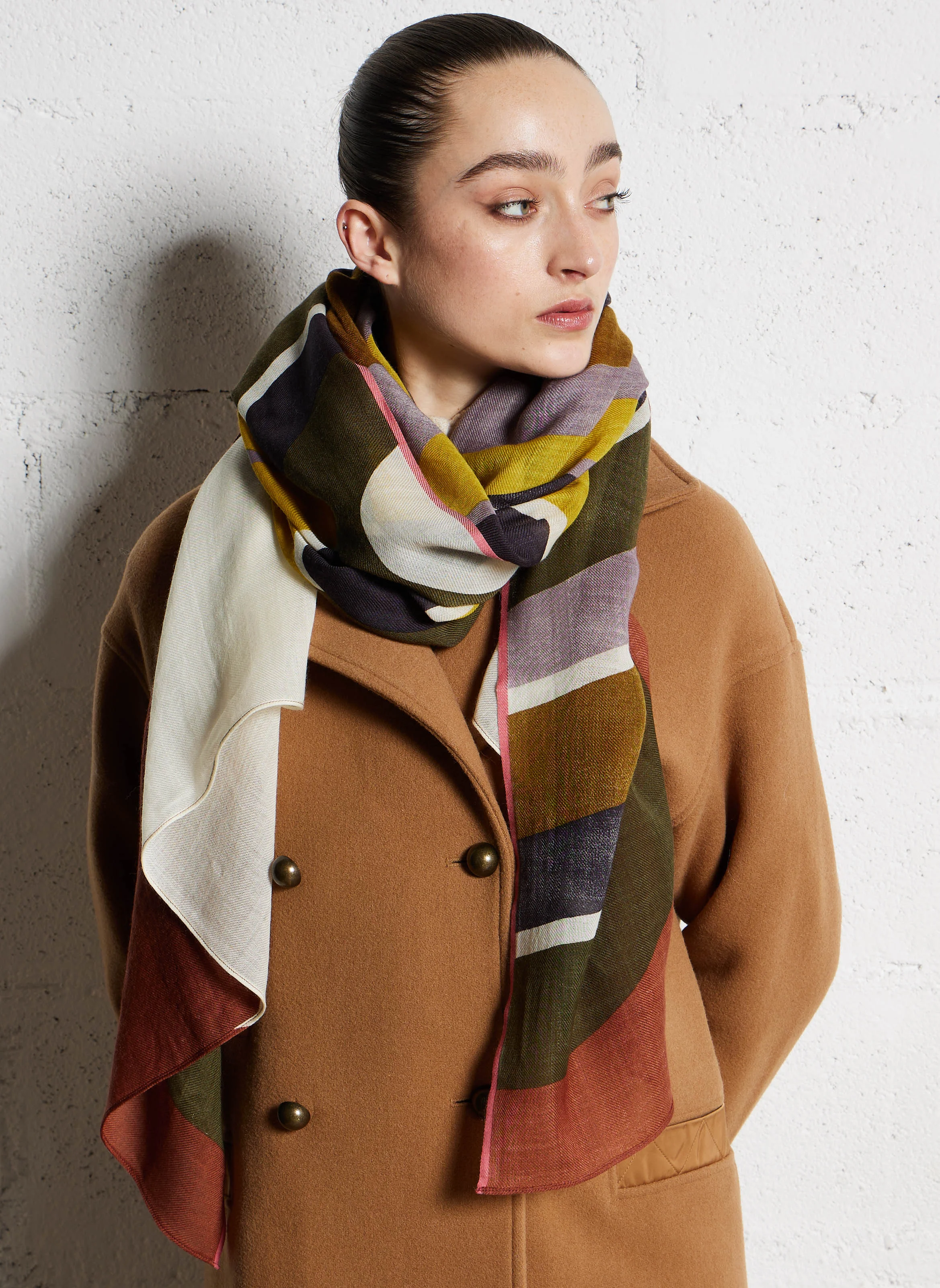SONGE - Foulard imprimé en laine | Marron