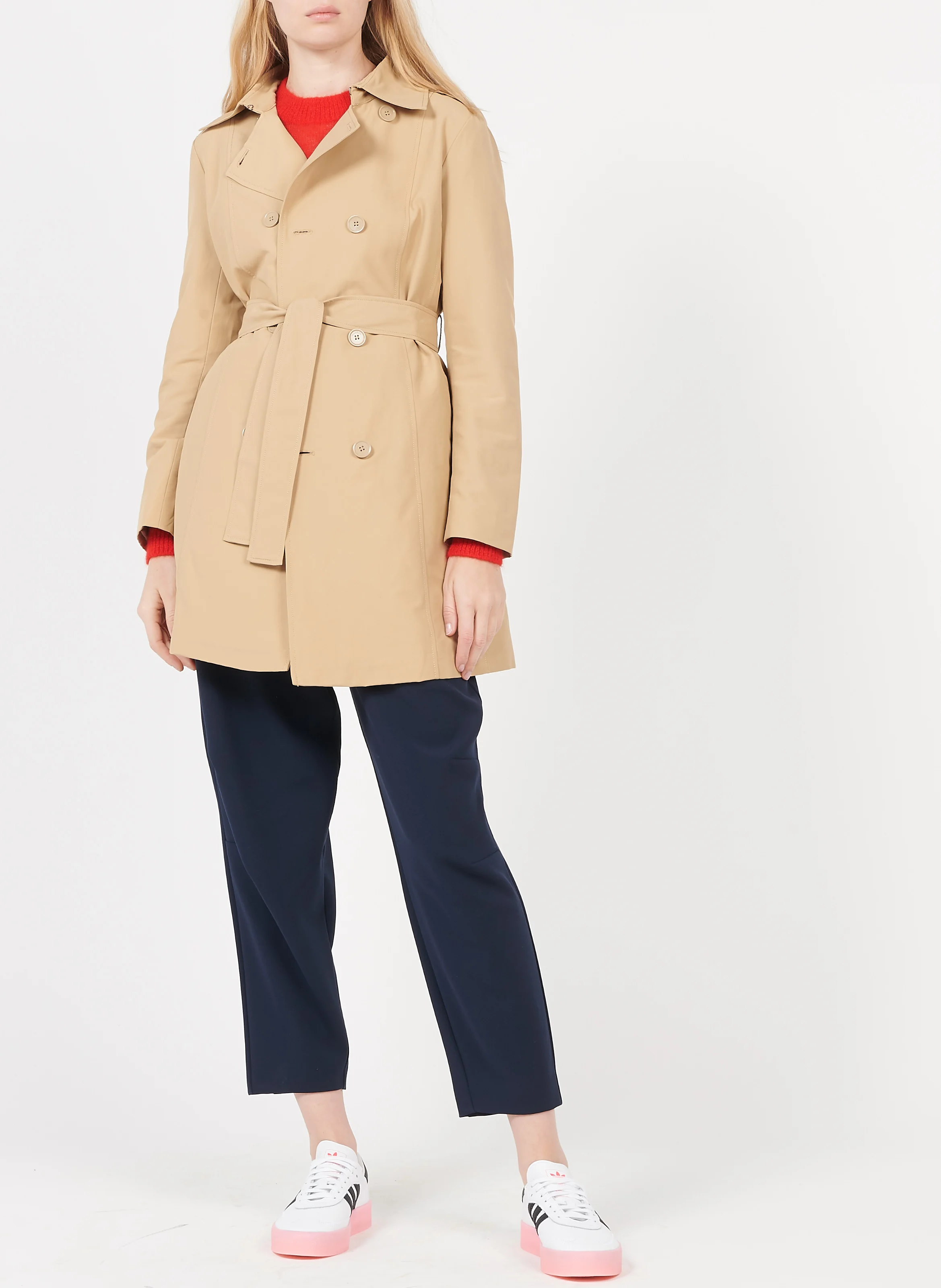 DAIANA - Trench col classique à ceinturer en coton mélangé | Marron
