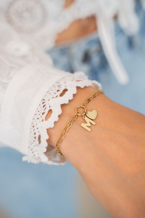 Initial dubbele armband met hartje