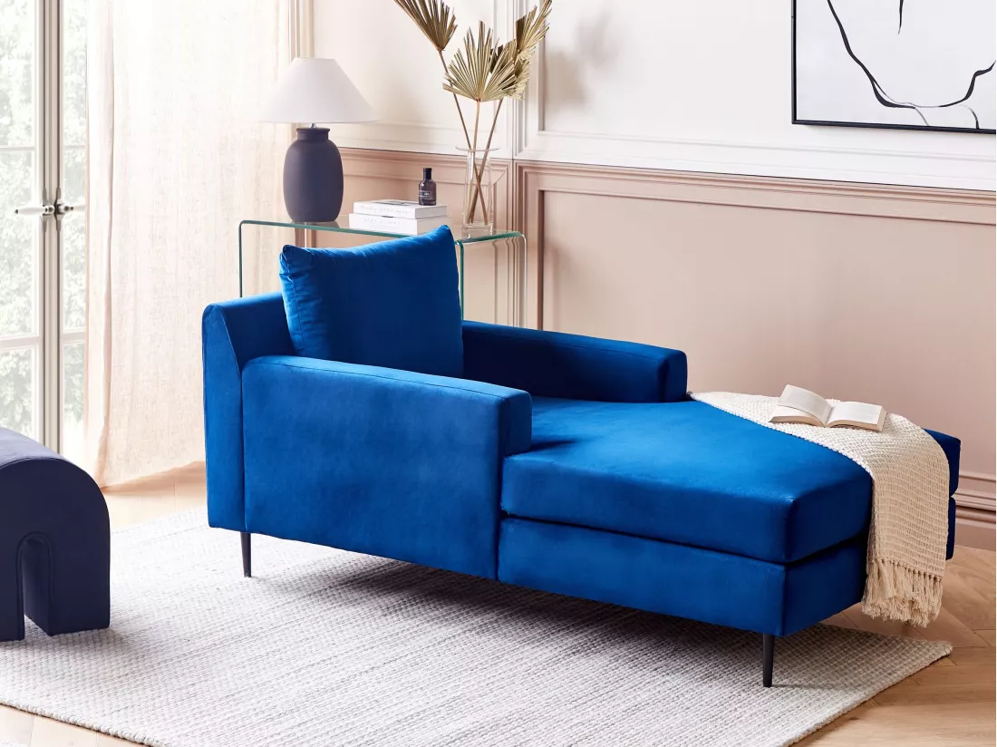 Chaise longue en velours bleu marine GUERET