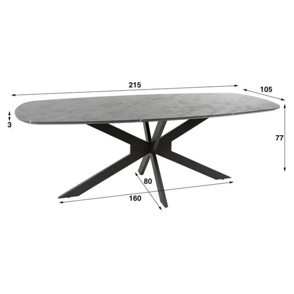 Hoyz Collection - Eetkamertafel 215 Deens Ovaal - 3D Melamine Slate Stone