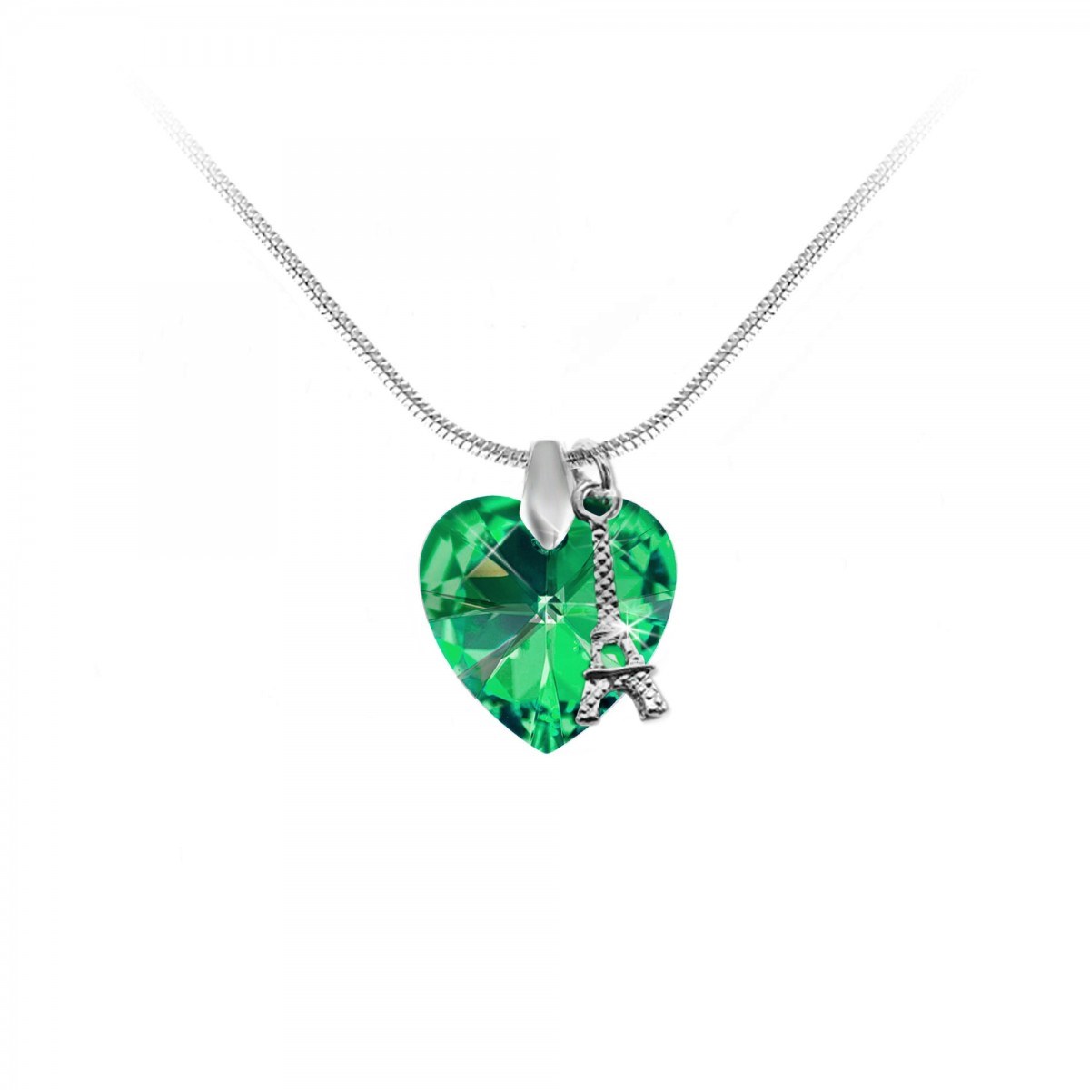 Collier coeur vert et Tour Eiffel SC Crystal orné de Cristaux scintillants