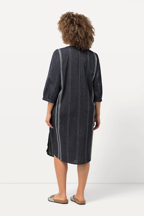 Kaftan, Mustersteifen, Oversiezd, V-Ausschnitt, 3/4-Arm