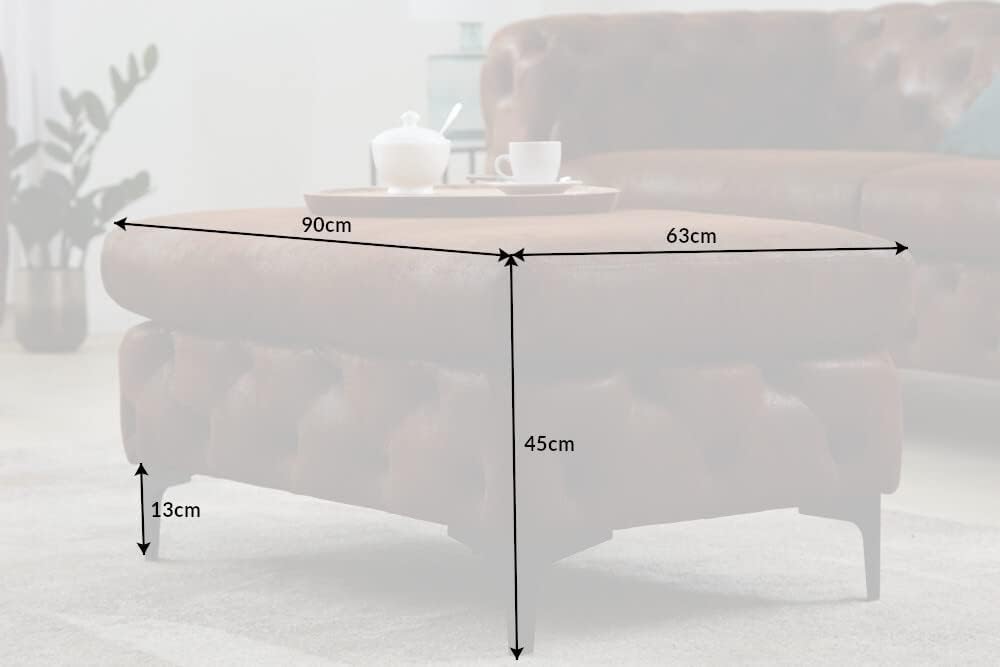 Chesterfield Sitzhocker MODERN BAROCK - 92cm - antik braun - Microfaser Metall - Fußhocker Ziersteppungen Retro gefedert gepolstert