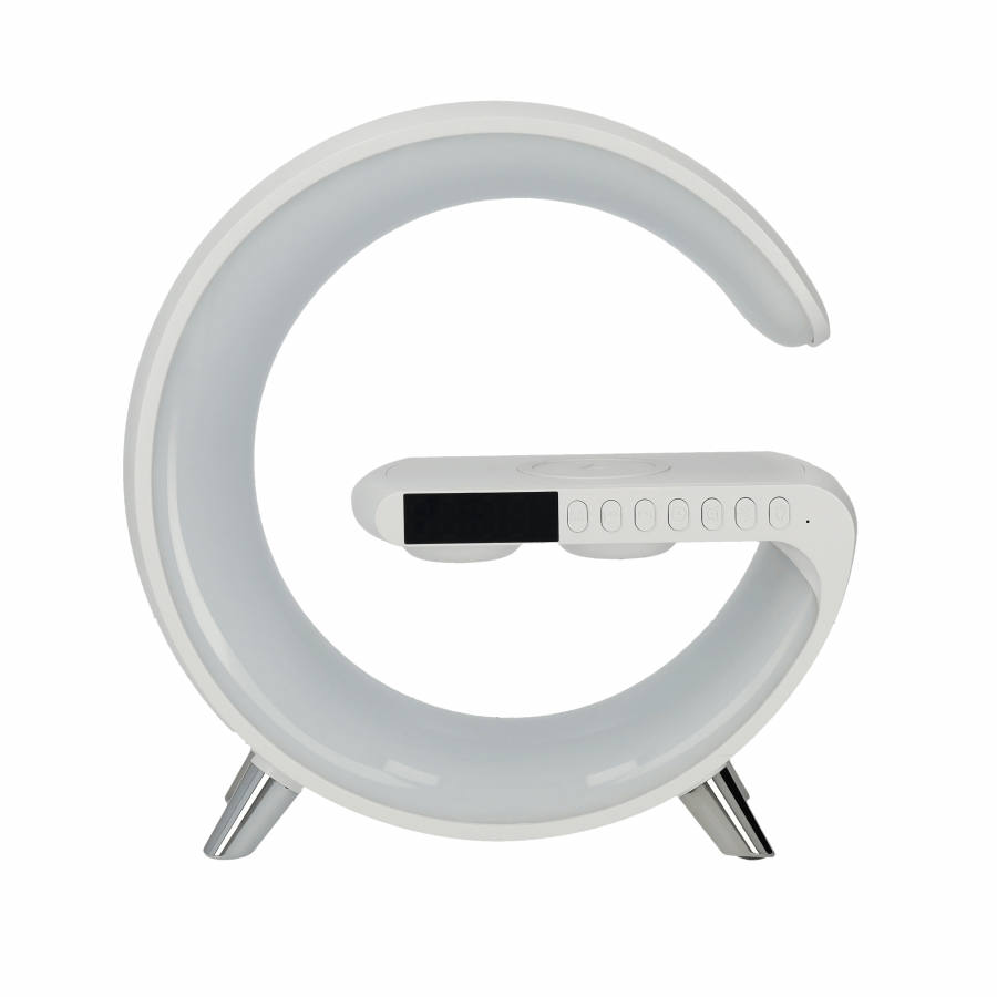 Digitaler LED Wecker Smart Light Wireless Charger Bluetooth Speaker - Weiss