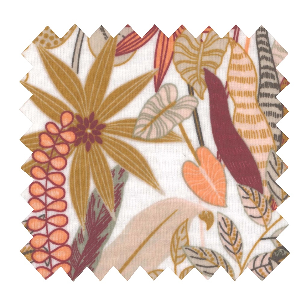 Tissu Enduit Au Mètre Ex2403 Jardin Tropical Fond Blanc