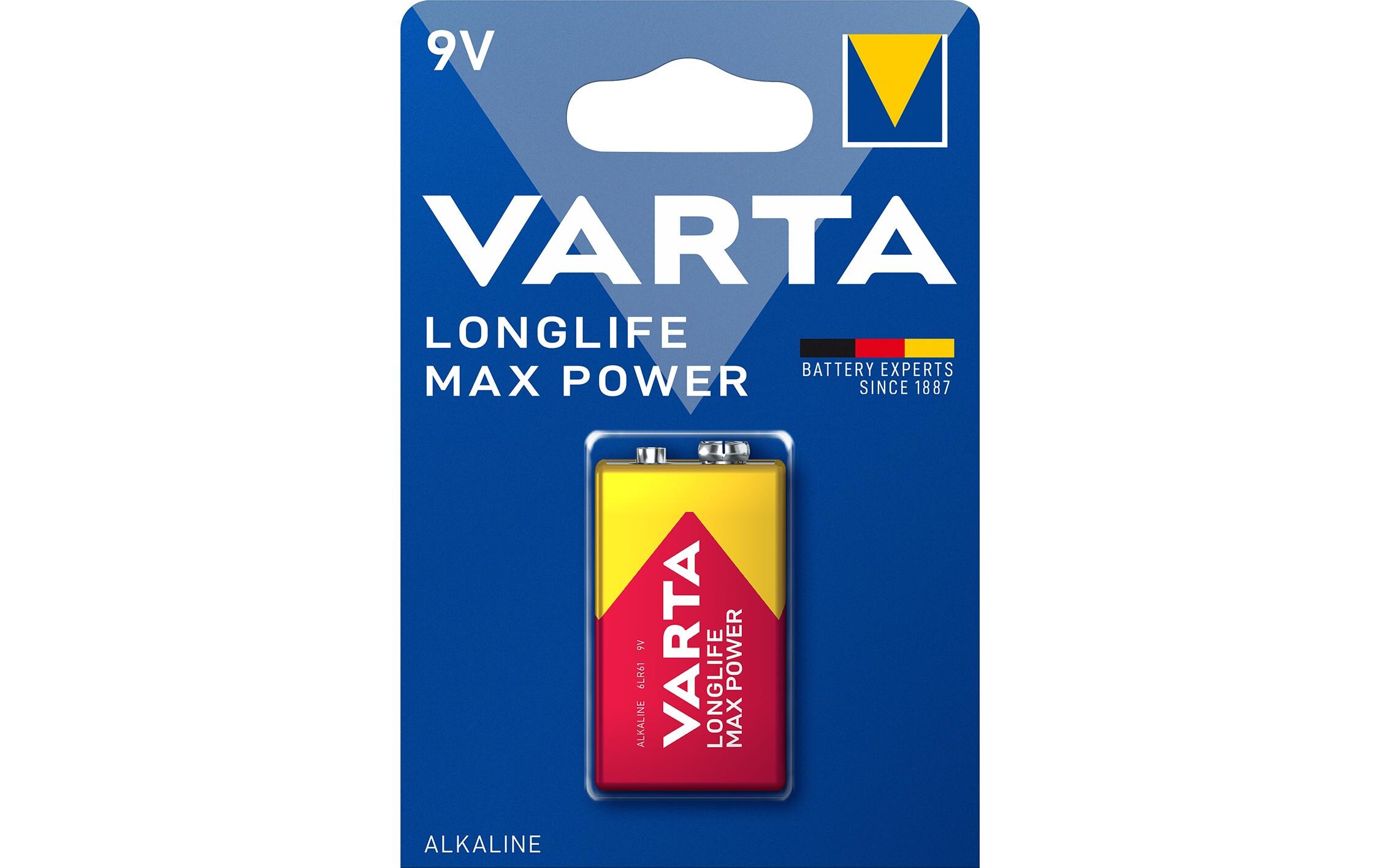 Batterie Longlife Max Power 9V E-Block , 1 Stück9 V Block-Batterie für Geräte mit wechselnden Anforderungen