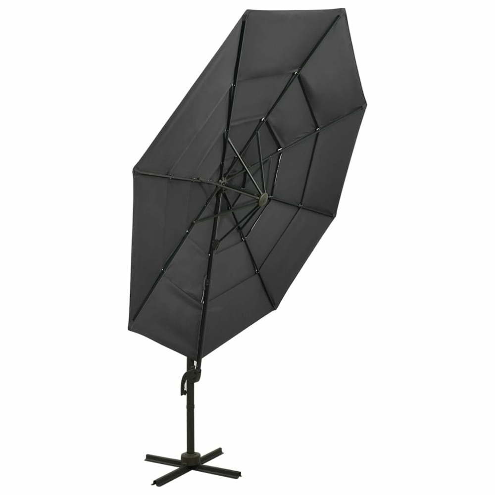 Parasol mobilier de jardin à 4 niveaux avec mât en aluminium 3 x 3 m anthracite