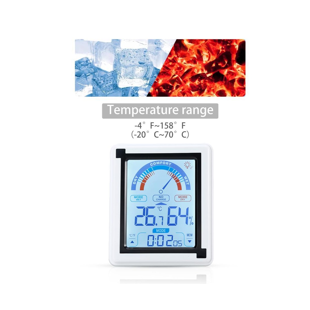 Termometer LCD Touch Termometer med klokke (hvit)